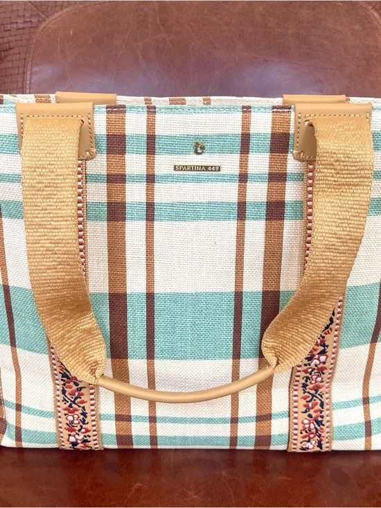 Spartina 449 Charlie Plaid Print Linen & Leather Trimmed Tote Bag - Picture 4 of 11